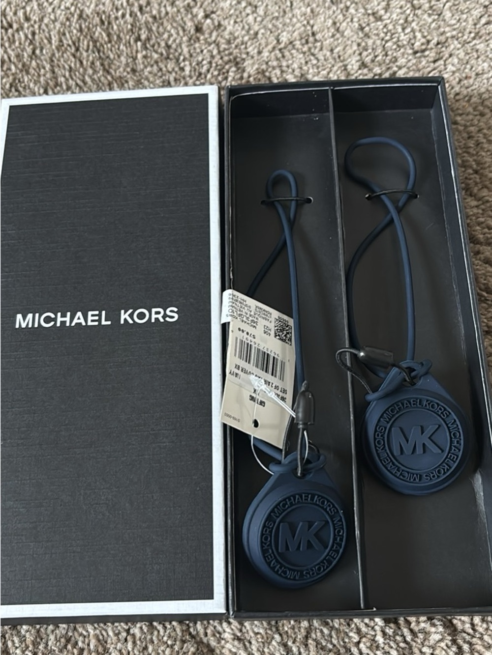 Michael Kors Navy Blue MK Silicone Luggage Air Tags Cover Set
